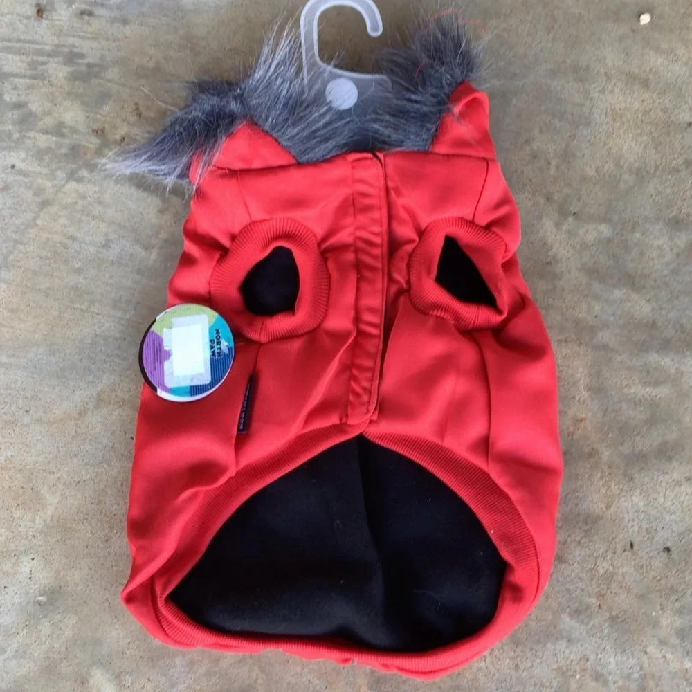 North Paw Red Fur Hooded Dog Winter Coat Jacket Choose Size - Picture 2 of 10